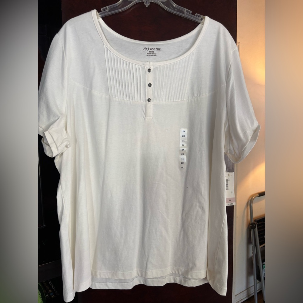 JCPenney St. John’s Bay Short Sleeve Classic White Top Size 2X NWT